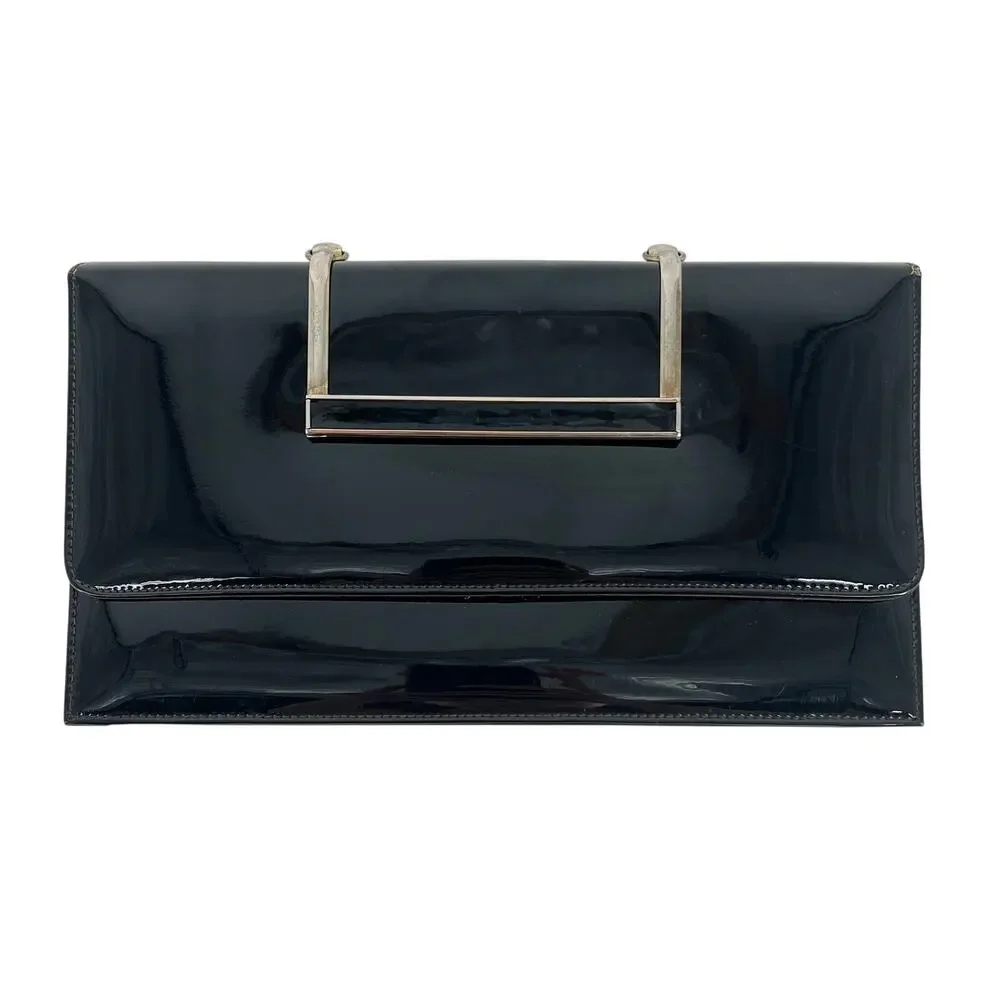 80s shiny black clutch bag 1980s vintage